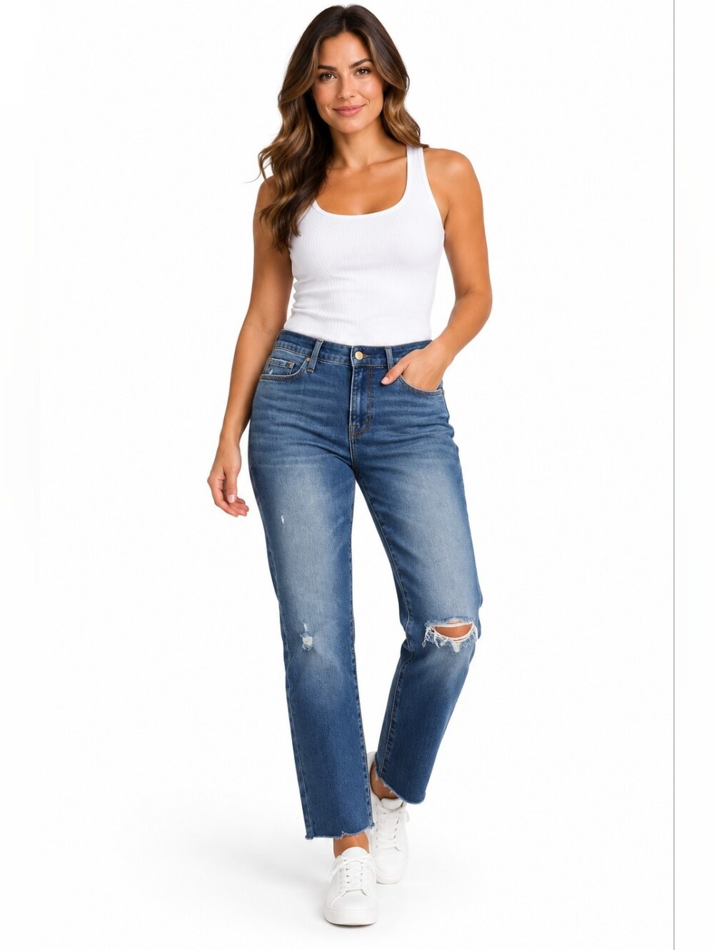 Frame Le Garcon Denim Mid-Rise Straight Leg Ripped Jeans - Blue Women's 29
